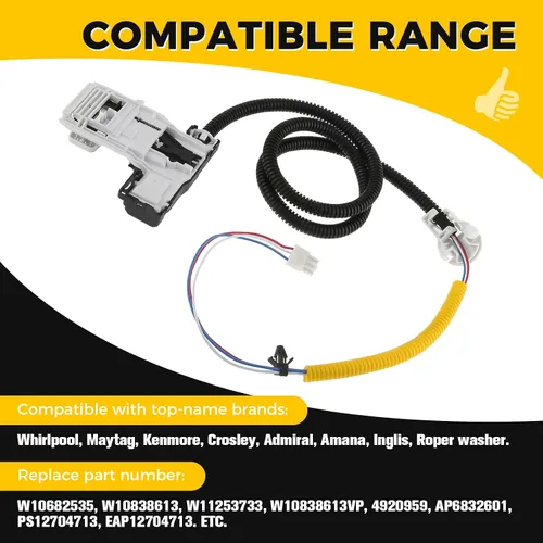 Vista 3 de W11307244 W10682535 Reemplazo del interruptor de bloqueo de la tapa de la lavadora (3 cables) Compatible con Whirlpool, Maytag, Ken-more, Amana