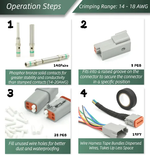 Vista 5 de Kit de conectores Deutsch DT de 482 piezas, 2 3 4 6 8 12 pines impermeables para conectores eléctricos automotrices, incluye herramienta de crimpado