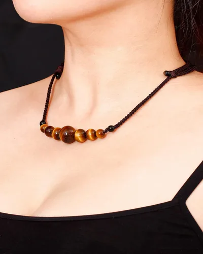Vista 6 de Jewever Gargantilla de piedra preciosa natural con ojo de tigre curativo y sonriente para mujeres y hombres, trae buena suerte, riqueza, regalos