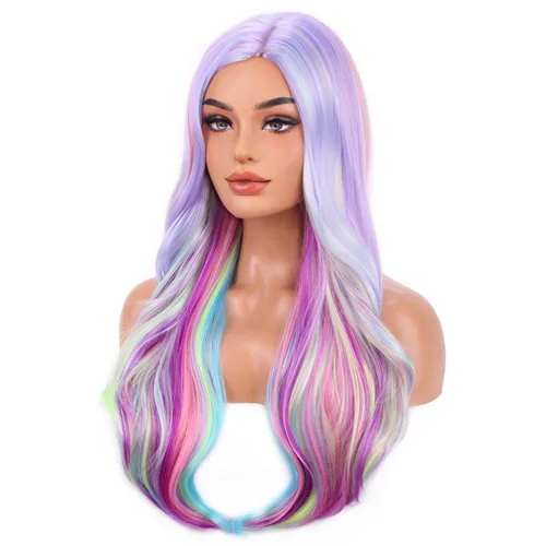 Vista 11 de RightOn Peluca negra larga ondulada negra para mujer, peluca ondulada negra para mujer, cosplay, fiesta, diario, red de pelo incluye Negro