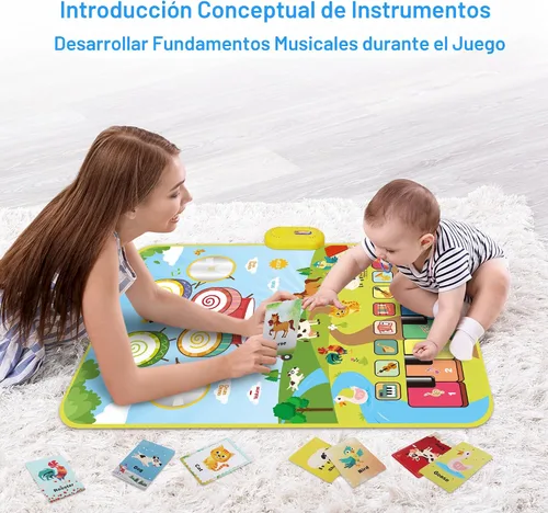Vista 5 de FOKI Alfombrillas de piano, 3 en 1, tapete de juego musical de animales con piano y tambor para juguetes Montessori sensoriales de aprendizaje