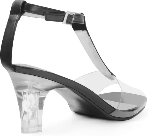Vista 3 de ANN CREEK Sandalias de tacón transparente con correa en T para mujer, Oro