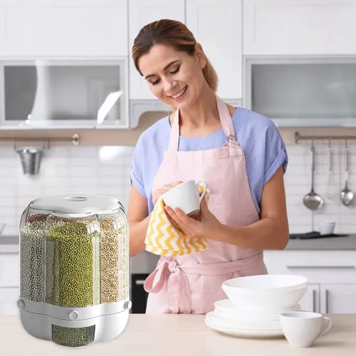 Vista 7 de Enfudid Contenedor de almacenamiento de granos para alimentos, dispensador de arroz de 6 rejillas de gran capacidad, caja de almacenamiento