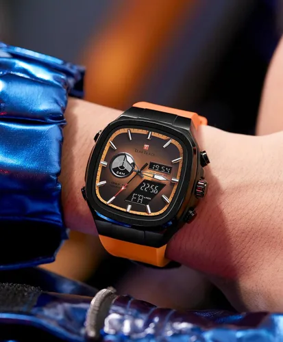 Vista 3 de Reloj de negocios único para hombre, analógico, digital, impermeable, cronógrafo, multifuncional, de cuarzo, con correa de silicona
