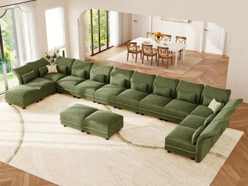 Vista 9 de LLappuil Sofá modular de 14 plazas con almacenamiento, sofás modulares grandes en forma de U para sala de estar con respaldos de brazos ajustables