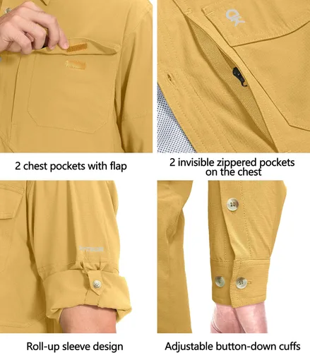 Vista 5 de Little Donkey Andy Camisa de manga larga elástica de secado rápido para hombre, para senderismo, viajes