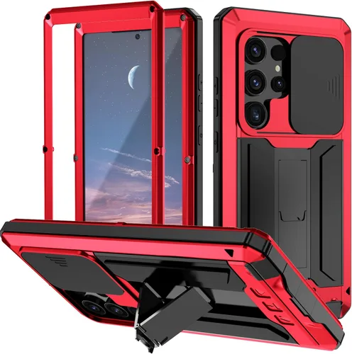 Vista 9 de Funda de metal para Samsung Galaxy S22 Ultra, funda de metal militar resistente para exteriores, pantalla incorporada, función atril, protector
