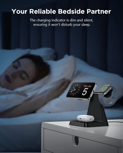 Vista 7 de Estación de carga para múltiples dispositivos Apple: Woruda 3 en 1 Soporte de cargador inalámbrico magnético para iPhone Mag Safe - Base de carga