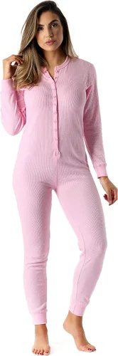 Vista 9 de Pijama térmico de una pieza para mujer, con cuello henley, de #followme Negro
