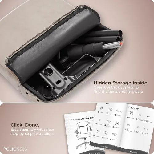 Vista 8 de Click365 Transform 1.0 Silla de oficina ergonómica, silla de escritorio con respaldo medio con brazos acolchados, soporte lumbar, altura ajustable