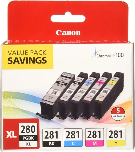 Vista 2 de Canon PGI-280XL/CLI-281 Paquete de 5 colores compatibles con TR8520, TR7520, TS9120, TS8120 Series, TS6120 Series y CanonInk papel fotográfico