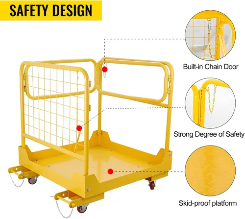 Vista 3 de Jaula de seguridad para carretilla elevadora de 1200 libras, plataforma de trabajo de carretilla elevadora de 36 x 36 pulgadas, con 4 ruedas, cesta