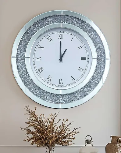 Vista 8 de Reloj de pared de diamante triturado redondo decorativo con espejo de 24 pulgadas, color marrón
