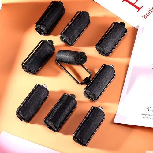 Vista 6 de Syhood 18 rodillos de satén para cabello negro, rodillos de esponja de espuma, rizadores de pelo envueltos en satén negro para peinado de peluquería