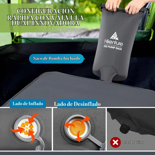 Vista 4 de Hikenture - Almohadilla para dormir autoinflable extra gruesa doble, colchón de campamento de 9.5 R para 2 personas, almohadilla de camping de Gris