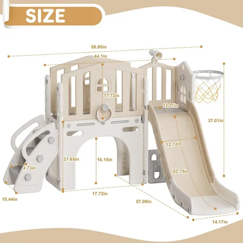Vista 9 de YUFU Juego de tobogán 8 en 1 para niños pequeños, tobogán para niños de 1 a 3 años, juego de juego para niños pequeños con escalador, aro