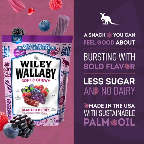 Vista 4 de Wiley Wallaby Caramelo de regaliz de bayas Blasted, suave y masticable, 10