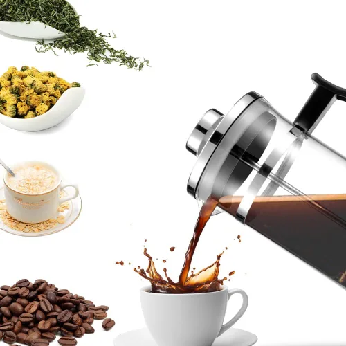Vista 2 de Joyzan Cafetera de prensa francesa, cafetera de acero inoxidable resistente al calor, máquina de té de infusión en frío, grosor de vidrio