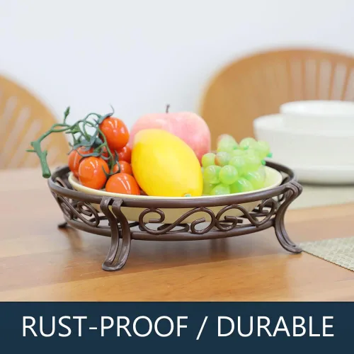 Vista 7 de Yimobra Soporte de metal para plantas de exterior e interior, soporte resistente para macetas de hierro forjado a prueba de óxido, soporte redondo