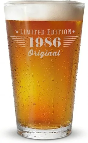 Vista 12 de Spotted Dog Company Vaso de pinta grabado vintage de 1986 de 16 onzas – Regalos de feliz cumpleaños 40 para hombres y mujeres, saludos a cumplir 40
