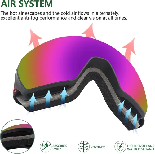 Vista 7 de OULAIQI Gafas de esquí de nieve, protección OTG UV400, anti niebla, esquí, patinaje, snowboard, gafas de snowboard para hombres, mujeres y jóvenes