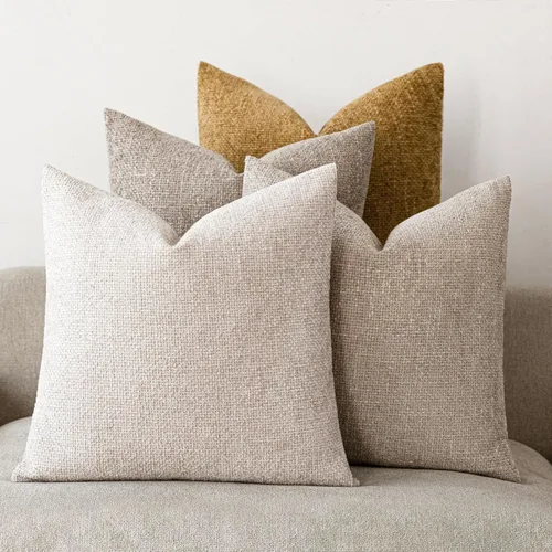 Vista 11 de 18x18 Fundas de almohada de chenilla, paquete de 4, serie neutra beige/marrón