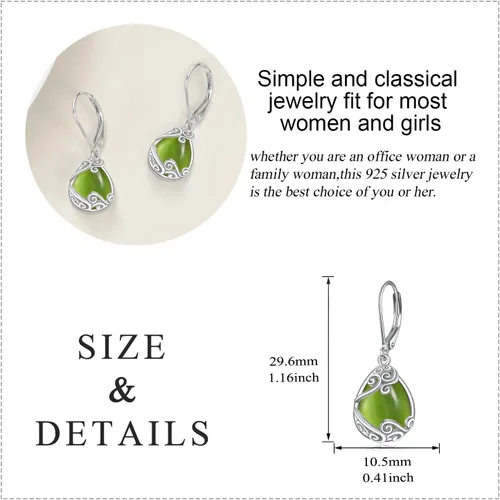 Vista 274 de Aretes colgantes con forma de lágrima de filigrana de piedra lunar de plata de ley 925 con cierre de palanca para mujer, regalos de joyería