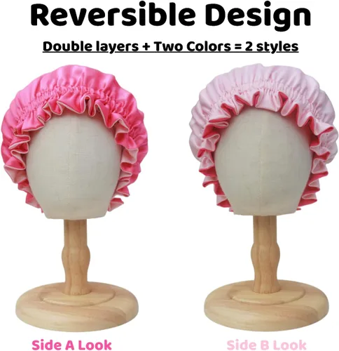 Vista 2 de Exquisita gorra para dormir reversible con forro de satén para bebés, recién nacidos, niños grandes y pequeños y mamásmujeres