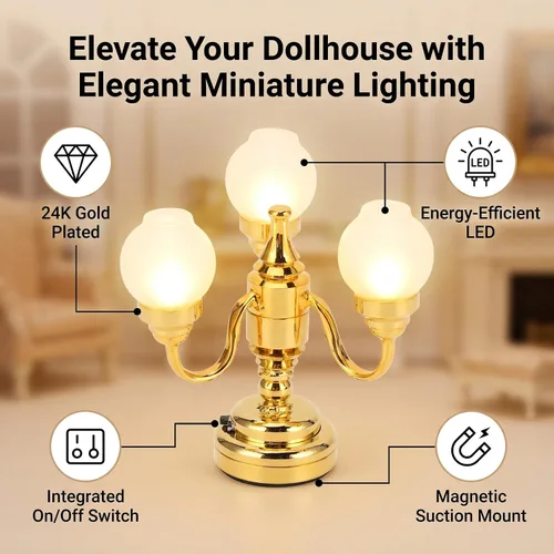Vista 4 de Lámpara de escritorio, lámpara de casa de muñecas de plástico LED para decoración para casa de muñecas en miniatura