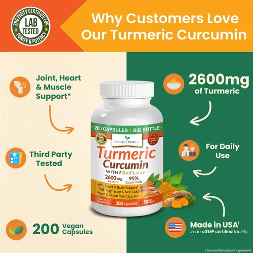 Vista 3 de Curcumina de cúrcuma con pimienta negra BioPerine 2600mg - para hombres y mujeres Organic Turmeric Power, Turmeric Supplement For Joints, 95%