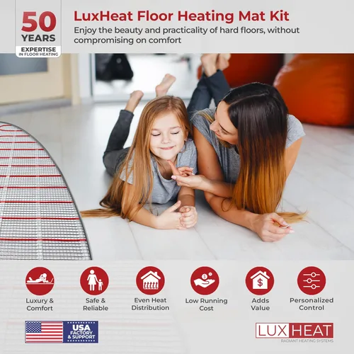 Vista 2 de Kit de alfombrilla de calefacción de suelo LuxHeat de 10 pies cuadrados - Alfombrilla de calefacción eléctrica de 120V con termostato - Sistema