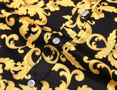 Vista 5 de Daupanzees Camisa de vestir con estampado de lujo de manga larga para hombre