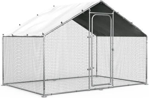 Vista 11 de ORANLAND Gallinero de metal grande, 9.9 x 9.9 x 6.6 pies con tapa, corral de pollo con techo de espira con cerradura de seguridad, jaula de conejo