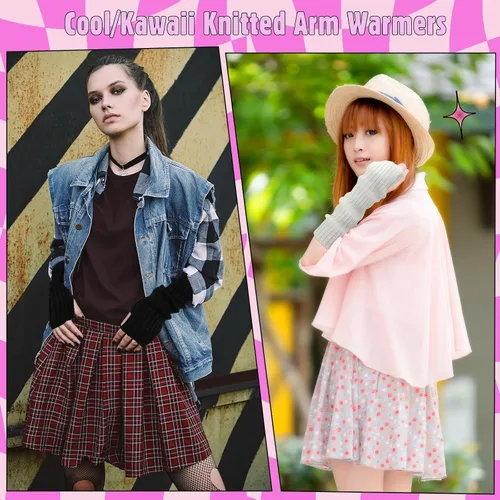 Vista 7 de Berlune 6 pares de mangas de brazo kawaii para mujer y niñas, calentadores de brazos de estilo japonés Y2K para disfraz escolar, 6