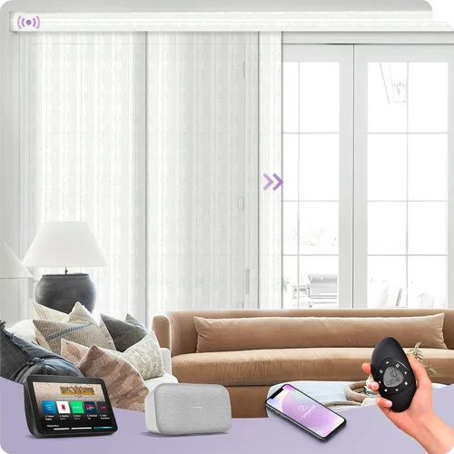 Vista 18 de Graywind Paneles deslizantes motorizados opacos compatibles con Alexa Google, persianas de riel para puertas corredizas de patio