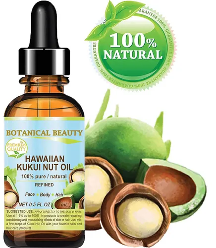 Vista 2 de Botanical Beauty KUKUI Aceite de nuez 100% puro, natural, virgen, sin refinar, aceite portador prensado en frío, 0.5 fl oz, 0.5 fl oz para cara