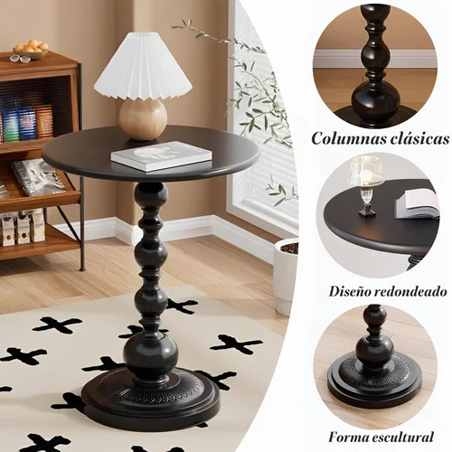 Vista 4 de Mesa Auxiliar – Mesa de Acento Pequeña Redonda de 13.8" con Base de Metal, Mesa de Café Vintage Multifuncional para Sala de Estar, Dormitorio