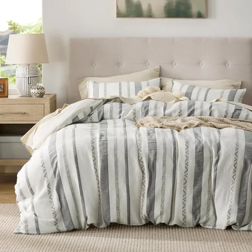 Vista 39 de Bedsure Funda de edredón de 100% algodón tamaño individual, tejido gofre, color blanco coco, GentleSoft y transpirable, juego de cama para regalo, 2