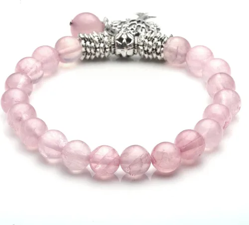 Vista 3 de Top Plaza Pulsera elástica de cuarzo rosa con diseño de árbol de la vida piedra de la suerte reiki piedras preciosas de cristal curativo colgante