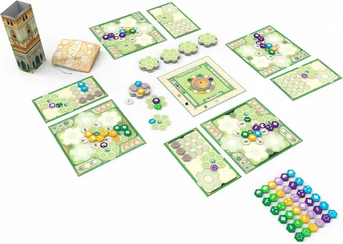 Vista 4 de Asmodee Azul Queen's Garden Juego de mesa - Crea un Paraíso Real, Juego de colocación de azulejos de mosaico y estrategia para niños y adultos, A