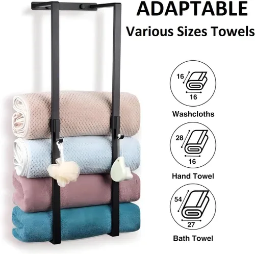 Vista 2 de MANYHORSES Toallero montado en la pared, toalleros para baño, almacenamiento de toallas de baño, organizador de toallas de baño de metal para pared