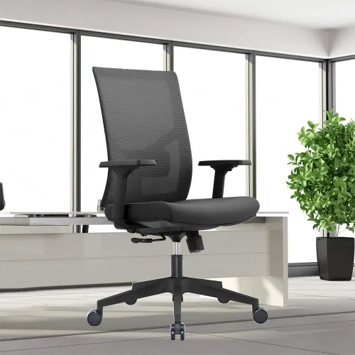 Vista 5 de Silla de oficina ergonómica de malla multifunción con soporte lumbar, reposabrazos ajustable, naranja (sin reposacabezas, negro)