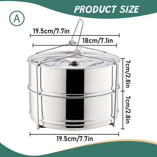 Vista 2 de Insertos apilables de acero inoxidable, juego de insertos de vapor de 2 niveles de 6 cuartos con asas para ollas instantáneas y ollas a presión