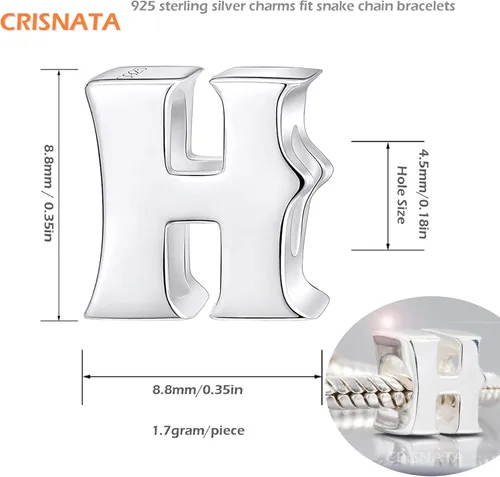 Vista 2 de Complete 26 Letter Charms, Polished 925 Sterling Silver Initial A-Z Alphabet Beads, fits European Name Bracelet, Gift for
