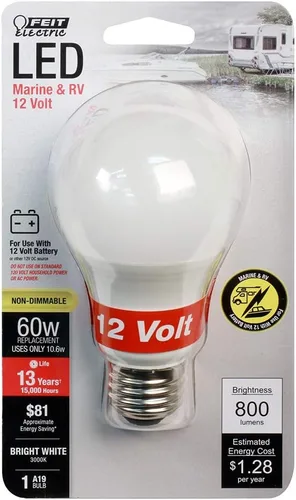 Vista 2 de Feit Electric BPOM60/930CA/LED-12 equivalente a 60 vatios A19 12 voltios para barco y RV LED