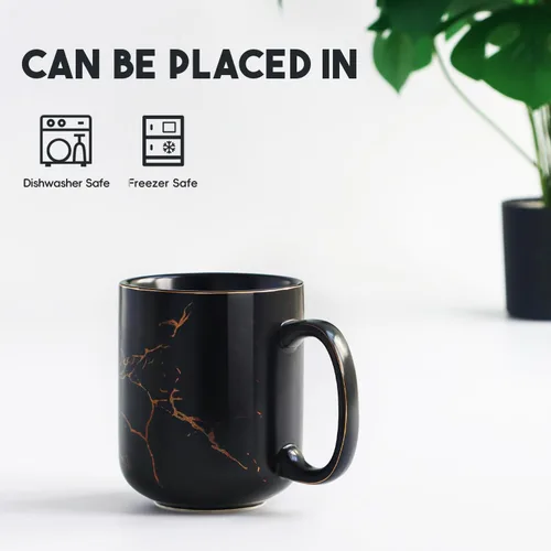 Vista 3 de harebe Taza de Café de Cerámica Extra Grande de Mármol Negro Dorado de 22 OZ, Tazas de Latte Altas Extragrandes, Taza Gigante Grande para Hombres