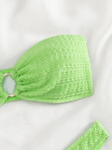 Vista 4 de SHENHE Conjunto de bikini de verano para mujer, 2 piezas, con anillo enlazado, traje de baño bandeau