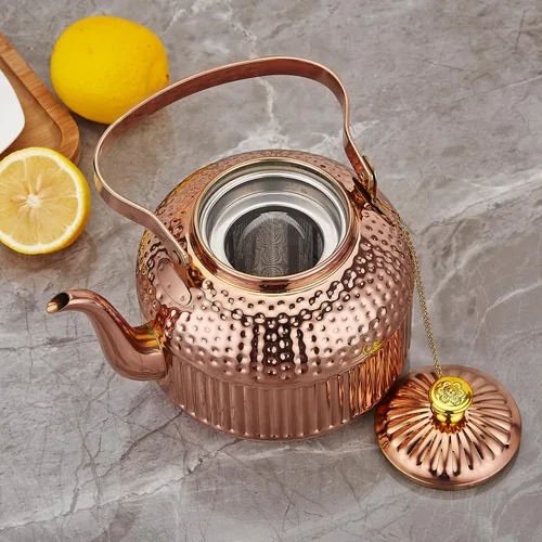 Vista 8 de SANQIAHOME Tetera antigua de acero inoxidable de 1.2L (40Oz) con infusor de cobre