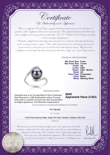 Vista 6 de Chantel - Anillo de perlas cultivadas de plata de ley 925 de 9 a 0.394in, color negro