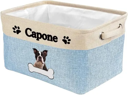 Vista 40 de Cesta de almacenamiento decorativa personalizada para cachorros, caja de juguetes rectangular de tela con 2 asas para organizar armario, garaje Azul